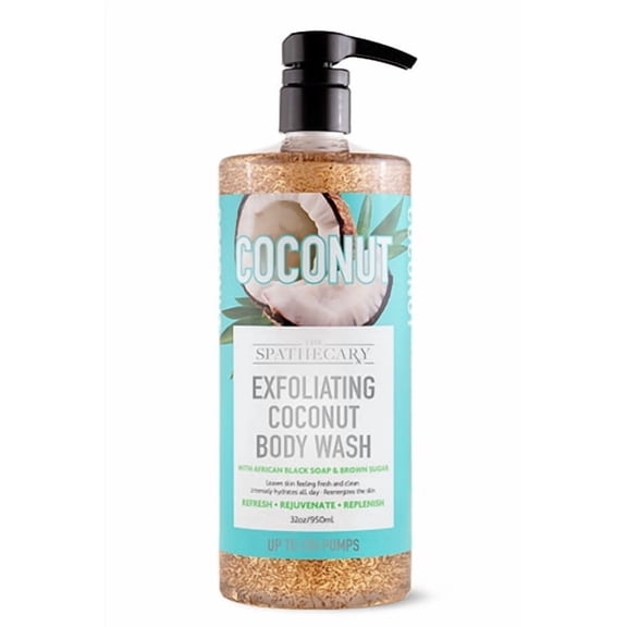 The Spathecary Exfoliating Coconut Body Wash with African Black Soap & Brown Sugar 32 oz | Moisturizing Body Cleanser