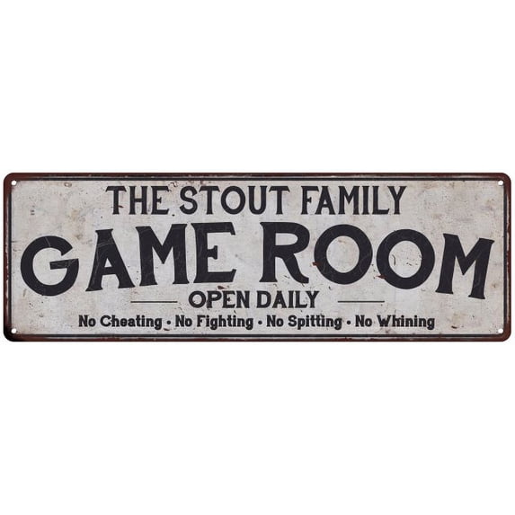 THE STOUT FAMILY Game Room Country Metal 6x18 Sign 106180042308