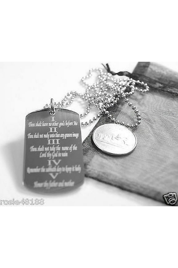 THE TEN COMMANDMENTS DOG TAG NECKLACE RELIGIOUS STAINLESS STEEL