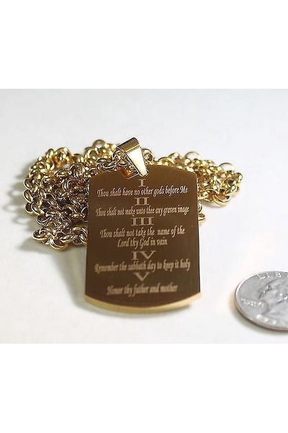 THE TEN COMMANDMENTS PRAYER  NECKLACE  DOG TAG STAINLESS STEEL COLOR GOLD