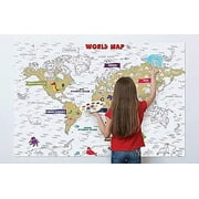 THE TINY GENIUS COMPANY Giant Color Poster World Map, 35 x 24 Inches, Jumbo Coloring Poster for Floor, Huge DIY Drawing Coloring Poster, Educational Fun Activity for Family Group