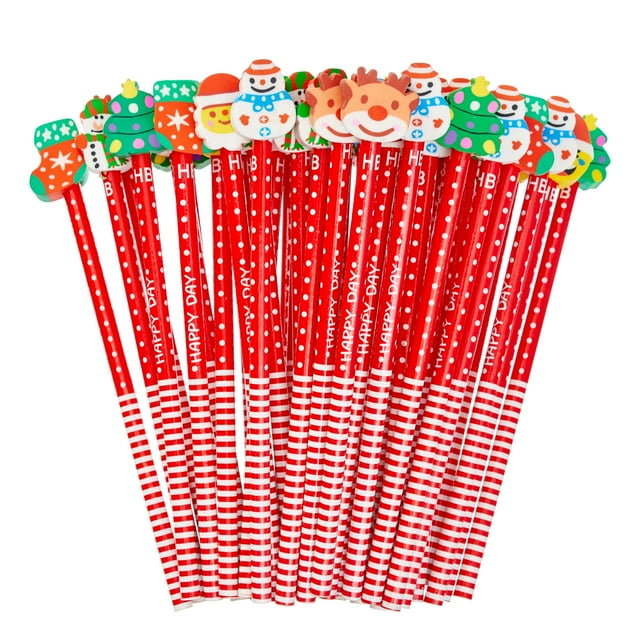 THE TWIDDLERS 50 Christmas Themed Pencils with Rubber Erasers Santa
