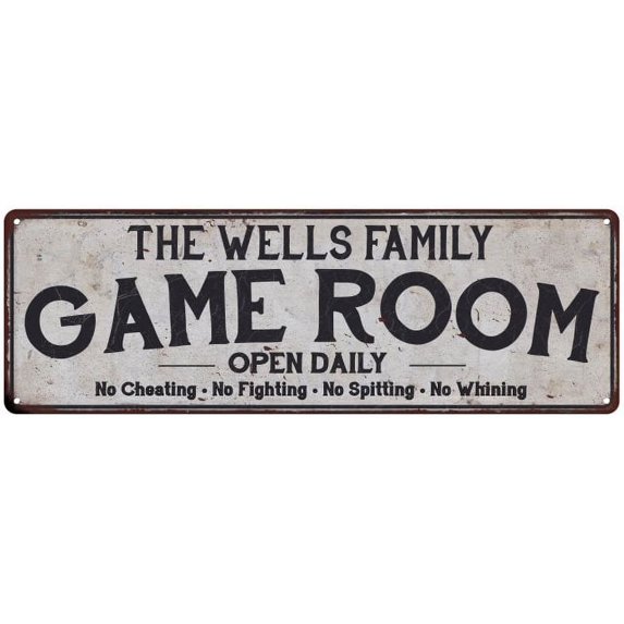 THE WELLS FAMILY Game Room Country Metal 6x18 Sign 106180042180