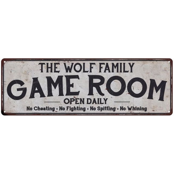 THE WOLF FAMILY Game Room Country Metal 8x24 Sign 108240042074