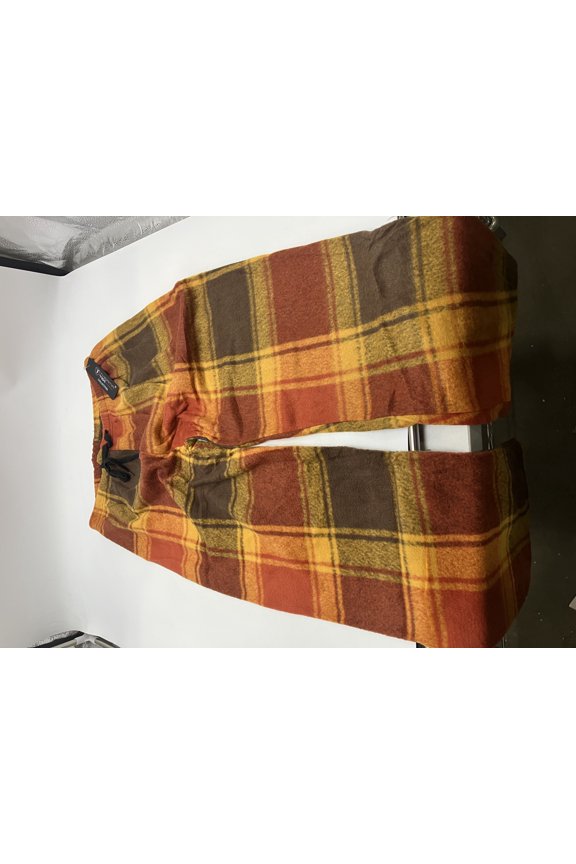 MENS SOFT FLEECE PAJAMAS, MEDIUM, ORANGE PLAID, AP-1871