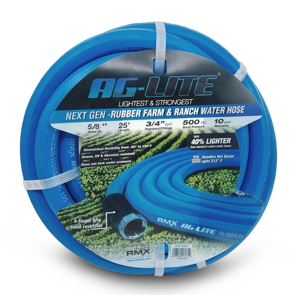 AG-Lite 5/8" x 25 ft Rubber Water Hose, Compact Heavy Duty Synthetic Rubber Hose – Blue