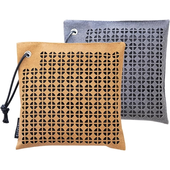 THEDOTS Car Air Purifier Bags (Leather Style) - 2 x 500g Bags (1kg Total) Activated Charcoal Odor Eliminator for Smoke - Unscented Mineral Crystal Absorber for Auto & Home (Grey&Brown)