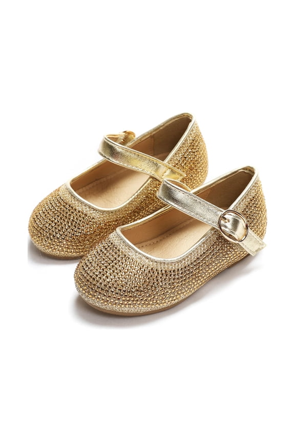 Girls Kids School Dress Ballet Shoes-Toddler Cute Bow Tie Mary Jane Flats (27-Gold,2M)