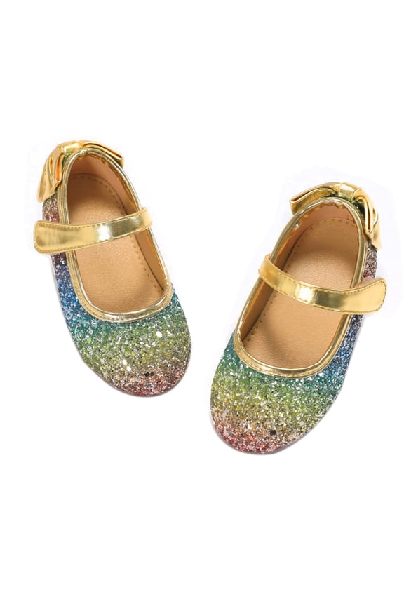 Girls Kids School Dress Ballet Shoes-Toddler Cute Bow Tie Mary Jane Flats (GE10-Rainbow,5M)