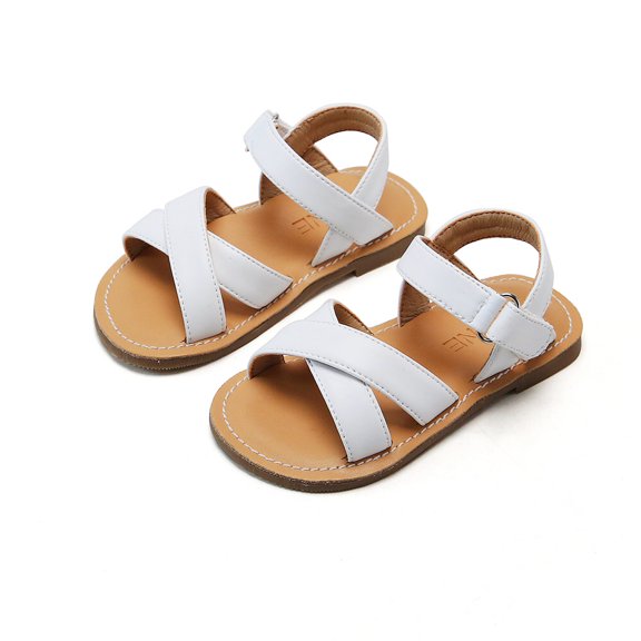THEE BRON Girls Sandals-Toddler Kids Dress Open Toe Summer Sandals-White (6-12M)