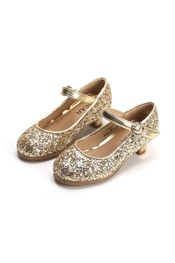 Toddler Flower Girl Gold Giltter High Heels Princess Dress Shoes