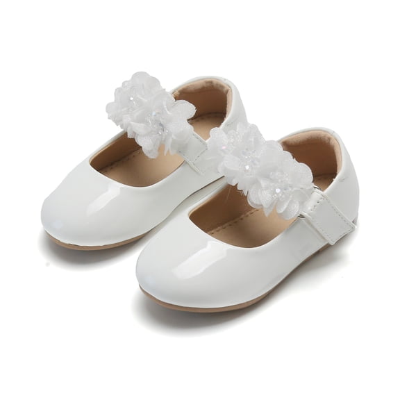 THEE BRON Toddler Girl Mary Jane Party Glitter Princess Wedding Dress Shoes (28-White,12M)