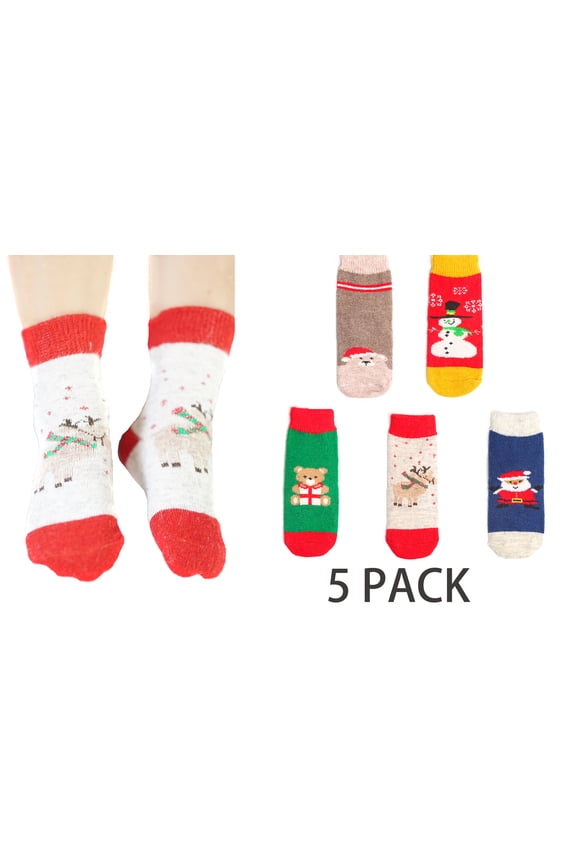 Toddler/Little Girls Cotton Christmas Party Sock(5Pack,5/7)