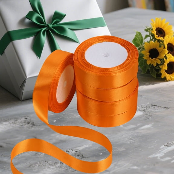 THEGLY 125 Yards 1 Inch Orange Satin Ribbon for Gift Wrapping DIY Crafts Wedding Party Decoration(5 Pack x 25 Yards)