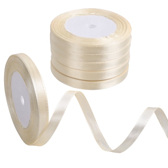 THEGLY 150 Yards 3/8 Inch Ivory Satin Ribbon for Gift Wrapping DIY Crafts Wedding Party Decoration(6 Pack x 25 Yards)