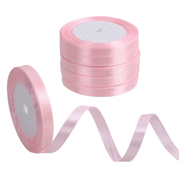 THEGLY 150 Yards 3/8 Inch Light Pink Satin Ribbon for Gift Wrapping DIY Crafts Wedding Party Decoration(6 Pack x 25 Yards)