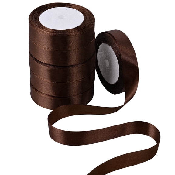 THEGLY 150 Yards 7/8 Inch Brown Satin Ribbon for Gift Wrapping DIY Crafts Wedding Party Decoration(6 Pack x 25 Yards)