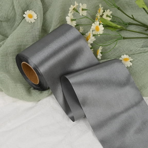 THEGLY Dark Grey Satin Ribbon 4 inch 25 Yards, Wide Fabric Silk Ribbon for Gift Wrapping, Grand Opening Ceremony, Chair Sash, Table Decor, Hair Bows, Car Bows & DIY Craft Sewing