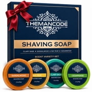 THEMANCODE Shaving Soap for Men, Rich Creamy Lather, Smooth Razor Glide, 4 Classic Scents, X-mas Gift Set for Men, 4 x 2.5 oz