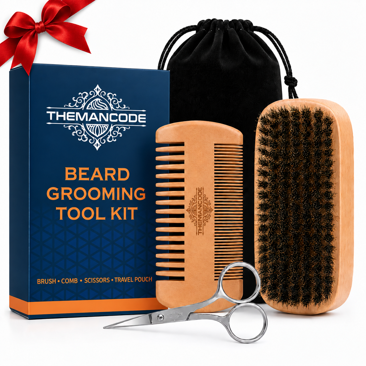 THEMANCODE Beard Care Kit Men 4 Piece Beard Grooming Set Beard Brush Wooden Comb Beard Trimming Scissors Storage Bag Perfect Gift Men: Shop With Context
