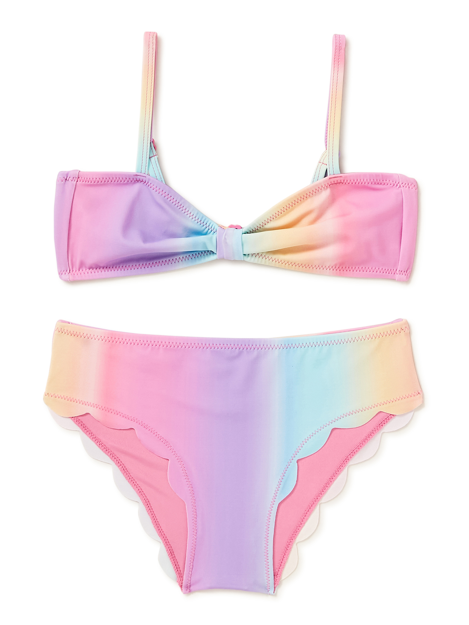 THEME by Ariella Girls Sunset Ombre Scalloped 2 Piece Bikini Swimsuit, Sizes 7-16 - image 1 of 5
