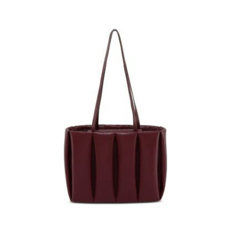 THEMOIRE Women s Burgundy Solid Polyester Quilted Detailing Double Flat Strap Tote Handbag Purse Walmart