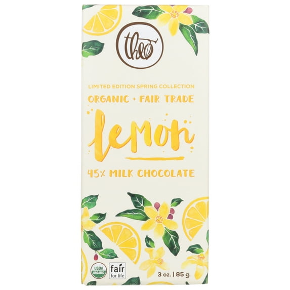 THEO CHOCOLATE LEMON MILK CHOCOLATE BAR, 3 OZ