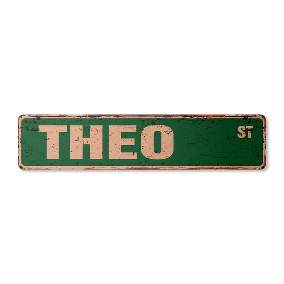 THEO Vintage Plastic Street Sign Childrens Name Room Sign | Indoor/Outdoor | 18" Wide
