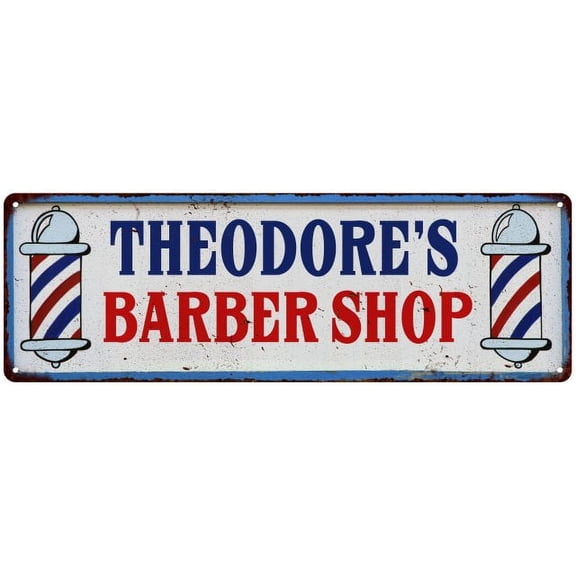 THEODORE'S Barber Shop Hair Salon Vintage Look Metal Sign Retro 106180031460