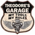 thumbnail image 1 of THEODORE'S Garage My Tools My Rules V8 Wings 12x12 Metal Sign 211110026151, 1 of 1