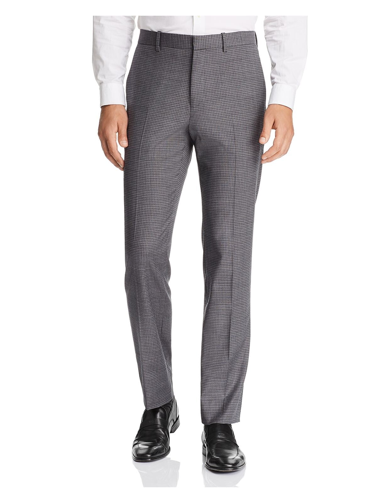wool check straight trousers