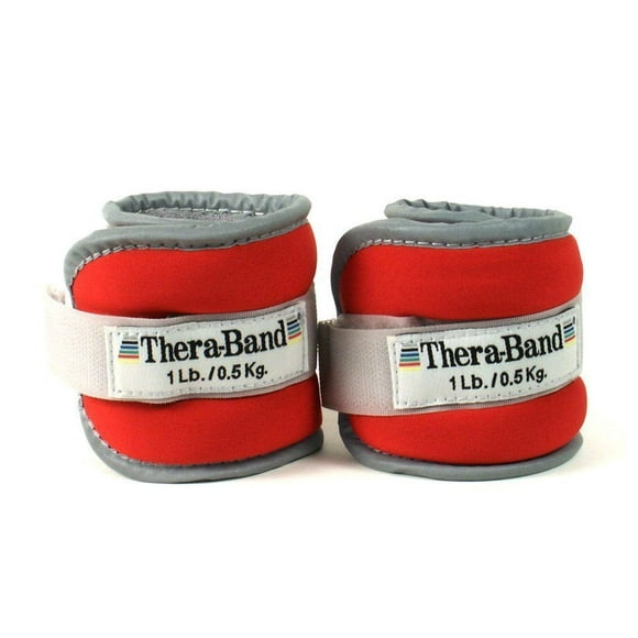 THERABAND Ankle Weights, Comfort Fit Wrist & Ankle Cuff Weight Set, Adjustable Walking Weights for Cardio, Home Workout, Ankle Strengthening & Physical Therapy, Red, 1 lb. Each, Set of 2, 2 Pounds