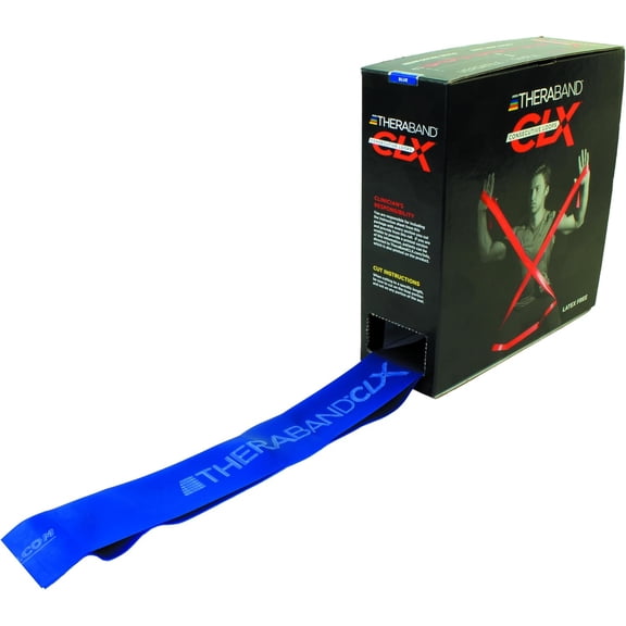THERABAND CLX Resistance Band with Loops, 25 Yard Band, Blue, Extra Heavy, Non-Latex, Elastic Band for Exercise, Mobility & Rehab, Stretching, Home Workouts, Color-Coded for Easy Resistance Levels