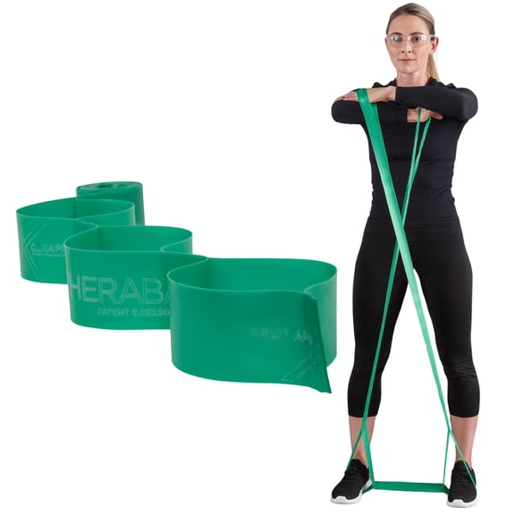 THERABAND CLX Resistance Band with Loops, 5-Foot Band, Green, Heavy, Non-Latex, Elastic Band for Exercise, Mobility & Rehab, Stretching, Home Workouts, Color-Coded for Easy Resistance Levels