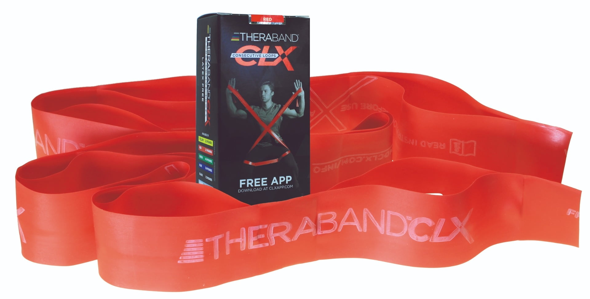 THERABAND CLX Resistance Band with Loops, 5 FT, Medium, Red, Beginner