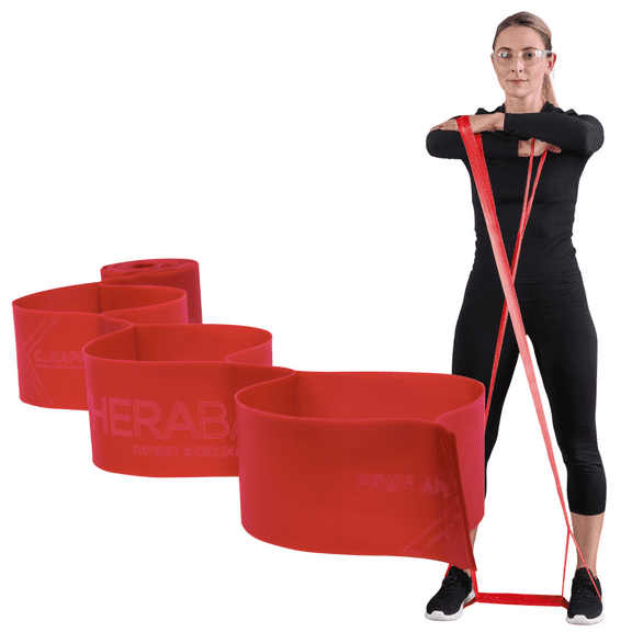 THERABAND CLX Resistance Band with Loops, 5-Foot Band, Red, Medium, Non-Latex, Elastic Band for Exercise, Mobility & Rehab, Stretching, Home Workouts, Color-Coded for Easy Resistance Levels