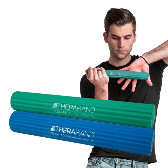 THERABAND FlexBar, 2 Pack, Green, Blue, Therapy Twist Bar, Hand & Wrist Strength, Tennis & Golfer's Elbow, Tendonitis, Rehab Tool for Resistance Exercise, Grip Training, Ease & Recovery