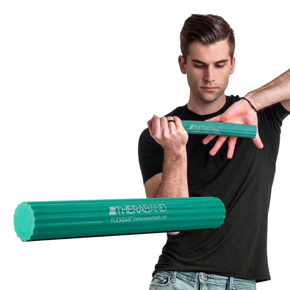 THERABAND FlexBar Resistance Bar, Medium, Green Flex Therapy Bar for Physical Therapy, Wrist & Forearm Exercise Equipment, Non Slip Grip, Compact Design