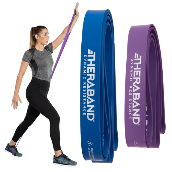 THERABAND High Resistance Band Set of 2, Heavy and Extra-Heavy Elastic Super Bands for Full Body Workouts, Physical Therapy, Strength Training, Durable 41” Loop Exercise Bands, 35-50 lbs Resistance