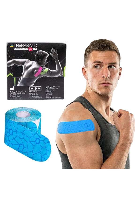 Kinesiology Tape, Blue/Blue, 1 Roll, with XactStretch Indicators, 2" width x 10'' length, Latex-Free & Water Resistant for Men and Women, Pre-Cut