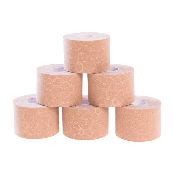 THERABAND Kinesiology Tape, Beige/Beige, 6 Rolls, with XactStretch Indicators, Long-Lasting Athletic Support for Shoulder & Knee, Latex-Free Sports Tape, Water Resistant, Cut-to-Length