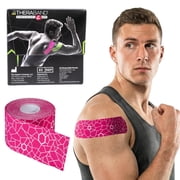 THERABAND Kinesiology Tape, Waterproof Physio Tape for Muscle & Joint Support, Standard Roll with XactStretch Application Indicators, 2 Inch x 16.4 Foot Roll, Pink/White