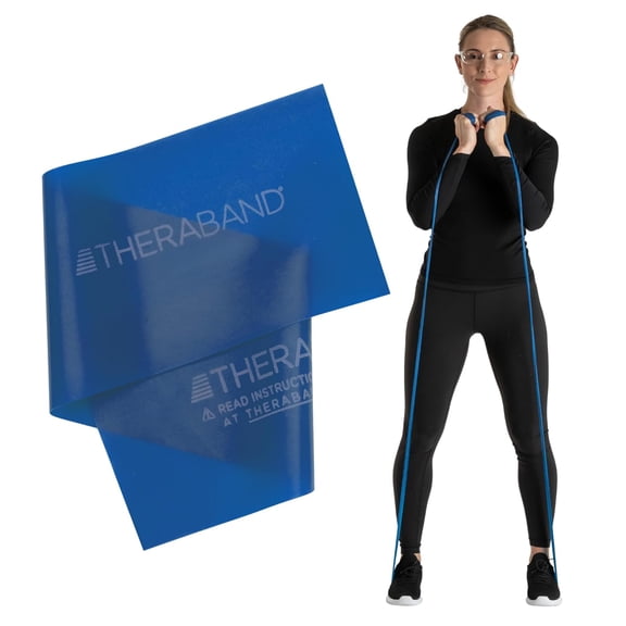 THERABAND Professional Latex Band, Blue, Extra Heavy, 5 Ft, Level 5, Resistance 5.8 lbs, Individual Package