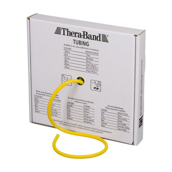THERABAND Latex Resistance Tubing, Yellow, Light Level 1, 25 ft Roll, Professional Grade for Upper and Lower Body Workouts, Cut-to-Length, Color-Coded Resistance Levels