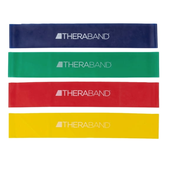 THERABAND Resistance Band Loop Set, 18" Workout Bands for Strength Training, Stretching & Physical Therapy, Set of 4 Color-Coded Exercise Bands with Varying Resistance Levels, Portable & Durable