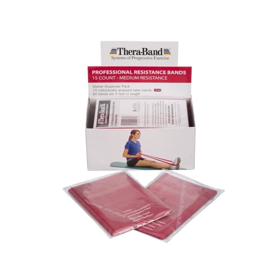 THERABAND Resistance Bands, Level 3, Medium Red, 3.7 lbs Resistance, 5 Foot, 15 Count