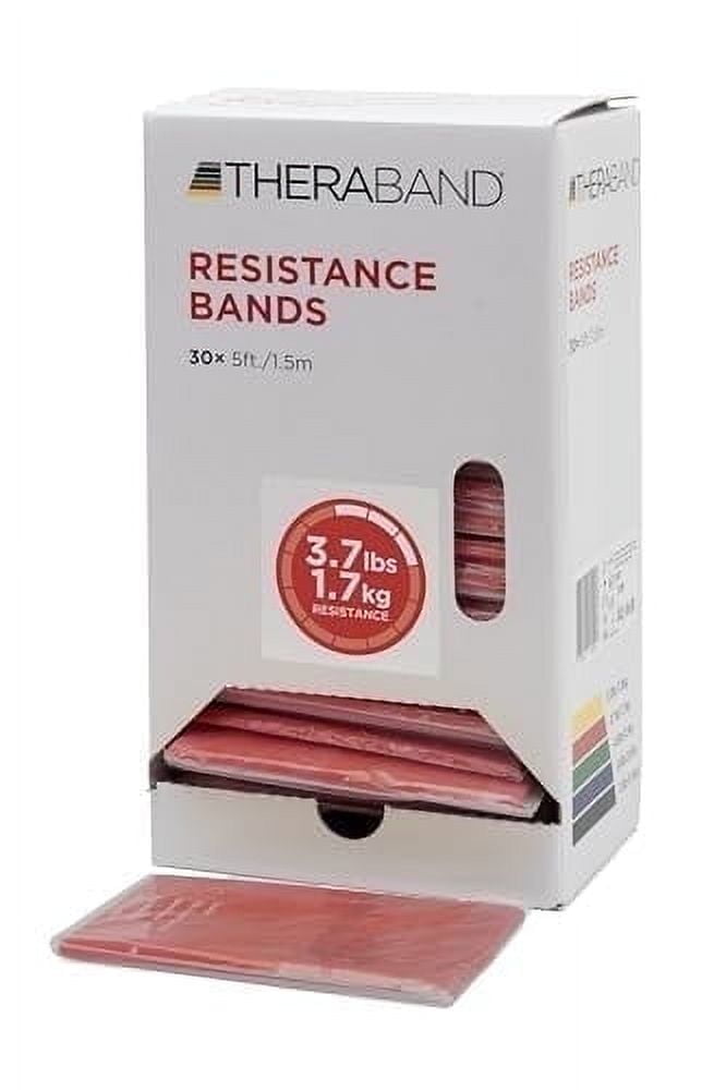 THERABAND Resistance Bands, Level 3, Medium, Red, 3.7 lbs Resistance, 5 Foot, Pack of 30
