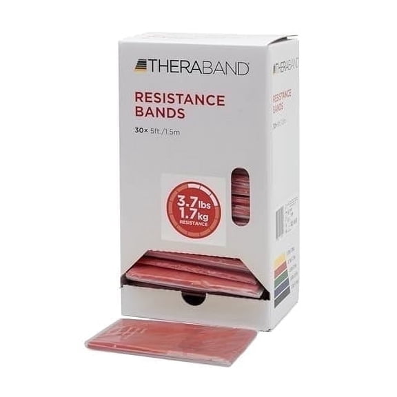 THERABAND Resistance Bands, Level 3, Medium, Red, 3.7 lbs Resistance, 5 Foot, Pack of 30