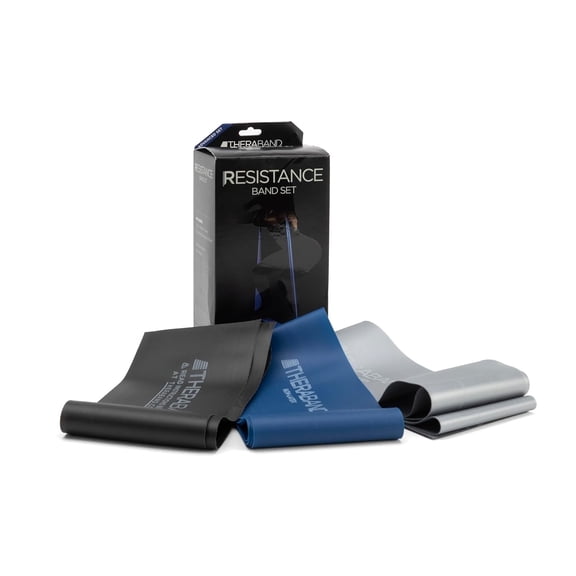 THERABAND Resistance Bands Set, Advanced, Blue/Black/Silver, 3 Pack, Non-Latex, Strength Training