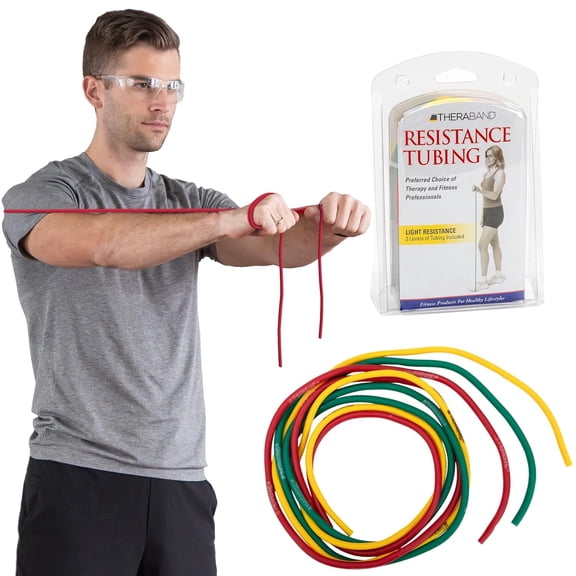 THERABAND Resistance Tubes, Beginner Set, Yellow, Red, and Green, 5 ft Latex Tubing, Home or Clinic Use, Cut-to-Fit, Color-Coded Resistance Bands for Upper & Lower Body Workouts